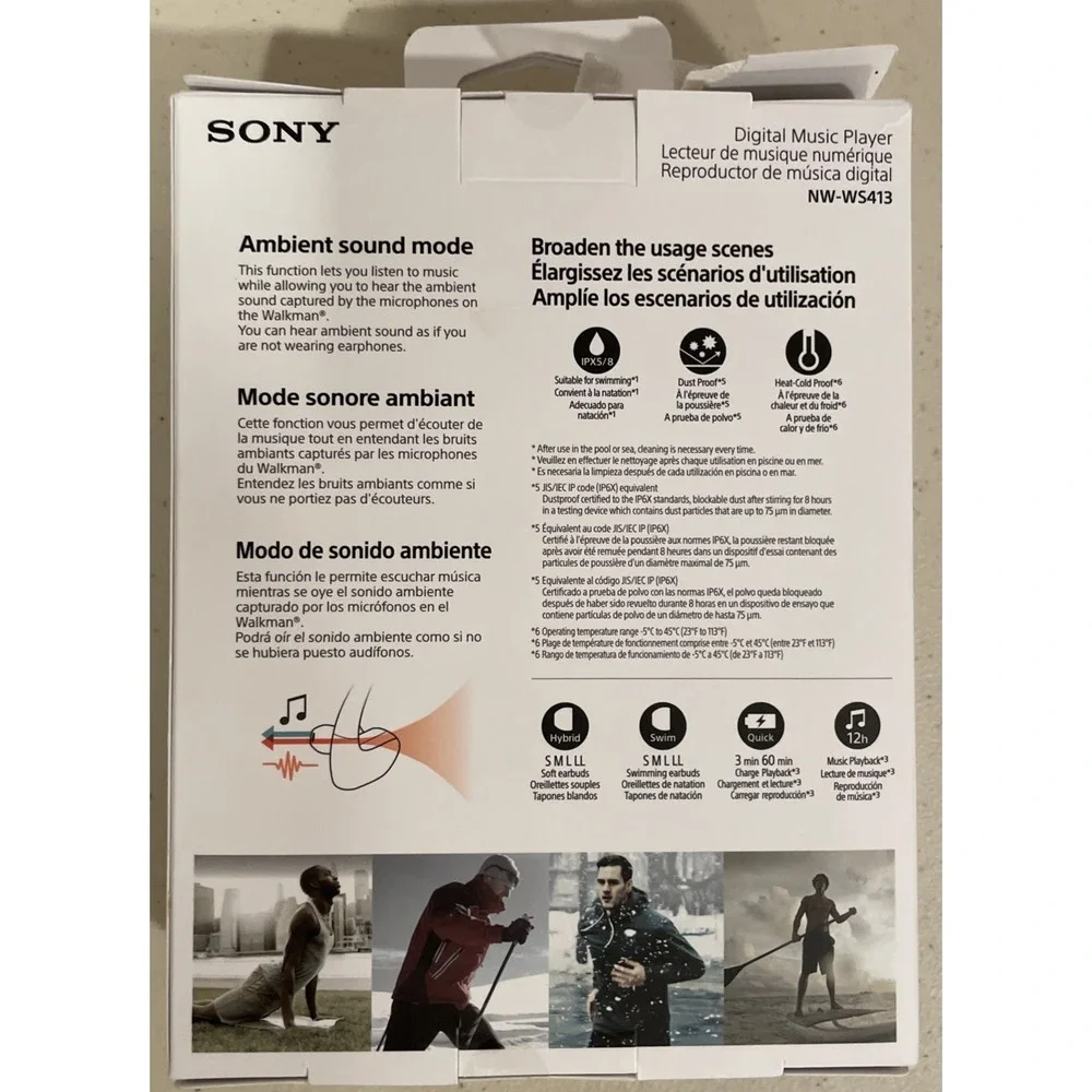 SONY NW-WS413BC Waterproof Walkman Headphone MP3 Player 4GB Black Open Box NEW